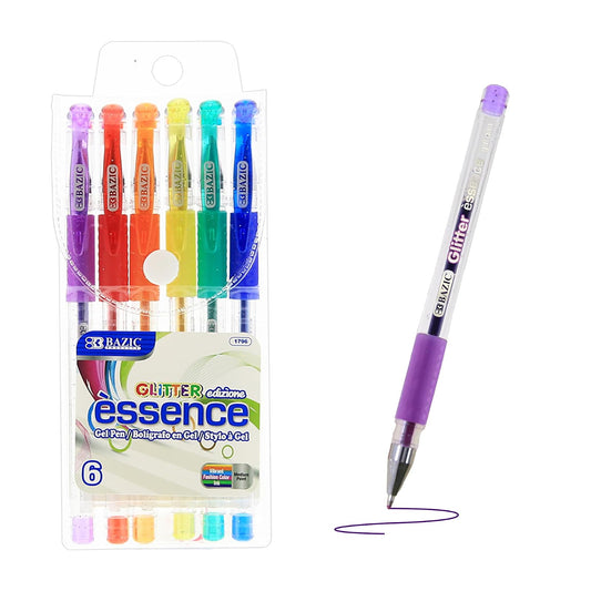 BAZIC 6 Glitter Color Essence Gel Pen, Comfort Grip, Great for Gift Card Poster Christmas Artist Coloring, 1-Pack
