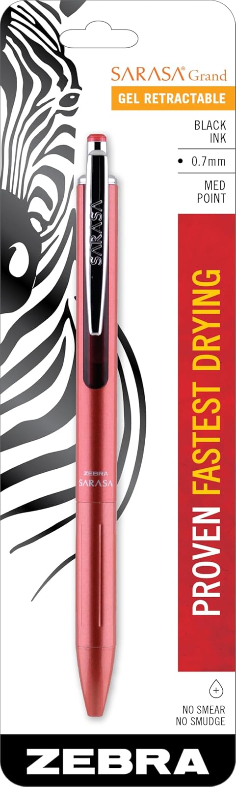 Zebra Pen Sarasa Grand Retractable Gel Ink Pen, Rose Gold Barrel, Medium Point, 0.7mm, Black Ink, 1-Count (45311)