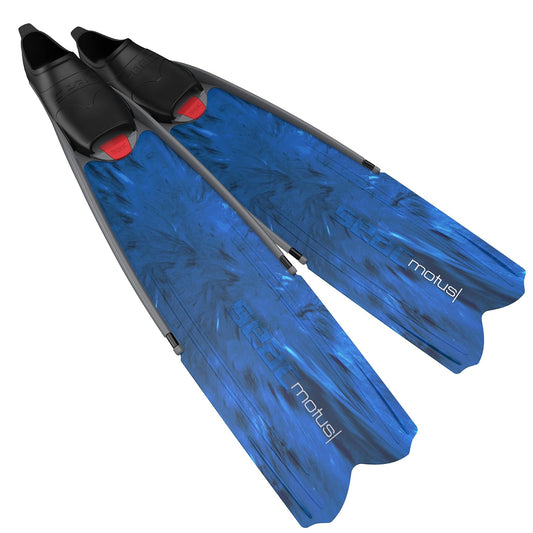 Seac Motus Italian Design Long Blade Fin for Spearfishing and Freediving Fins, Blue Camo - 11-12 | 45/46