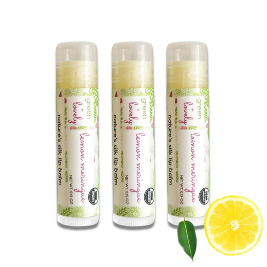 Green+Lovely Organic Certified Lip Balm Butter(3 Pack) by Green and Lovely | Lemon Meringue Lip Oil for Total Hydration and Repair | 0.15 oz Lip Moisturizer Tube Made with Premium Organic Ingredients