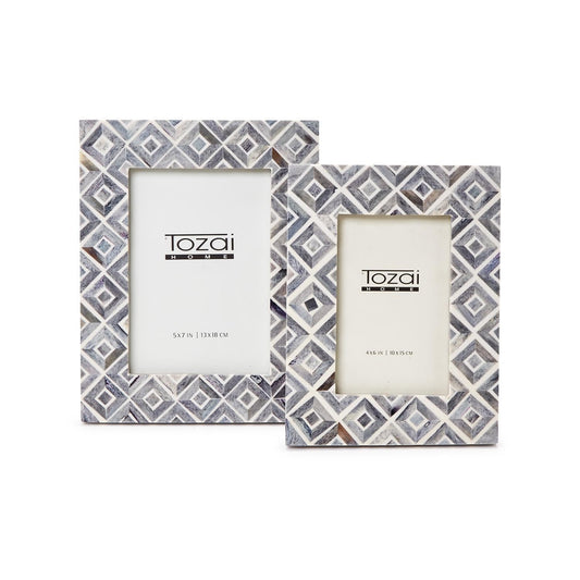 Two's Company Palazzo Set of 2 Grey Diamond Pattern Photo Frame - MDF/Resin/Bone/Glass