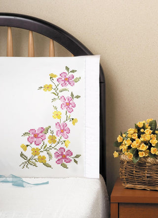 Design Works Crafts Tobin Stamped Pillowcase Pair for Embroidery, 20 by 30-Inch, Fragrant Floral