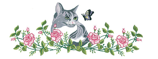 Design Works Crafts Tobin T232114 Stamped Pillowcase Pair Stamped Cross Stitch Kit for Embroidery, 20 by 30-Inch, Grey Cat