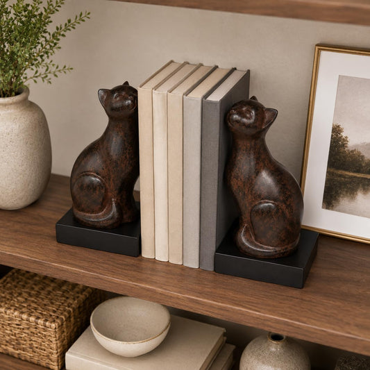 Comfy Hour Farmhouse Home Decor Collection 4" length 7" height Polyresin Set Of 2 Cats Bookends Art Bookend, 1 Pair, Brown Antique Effect
