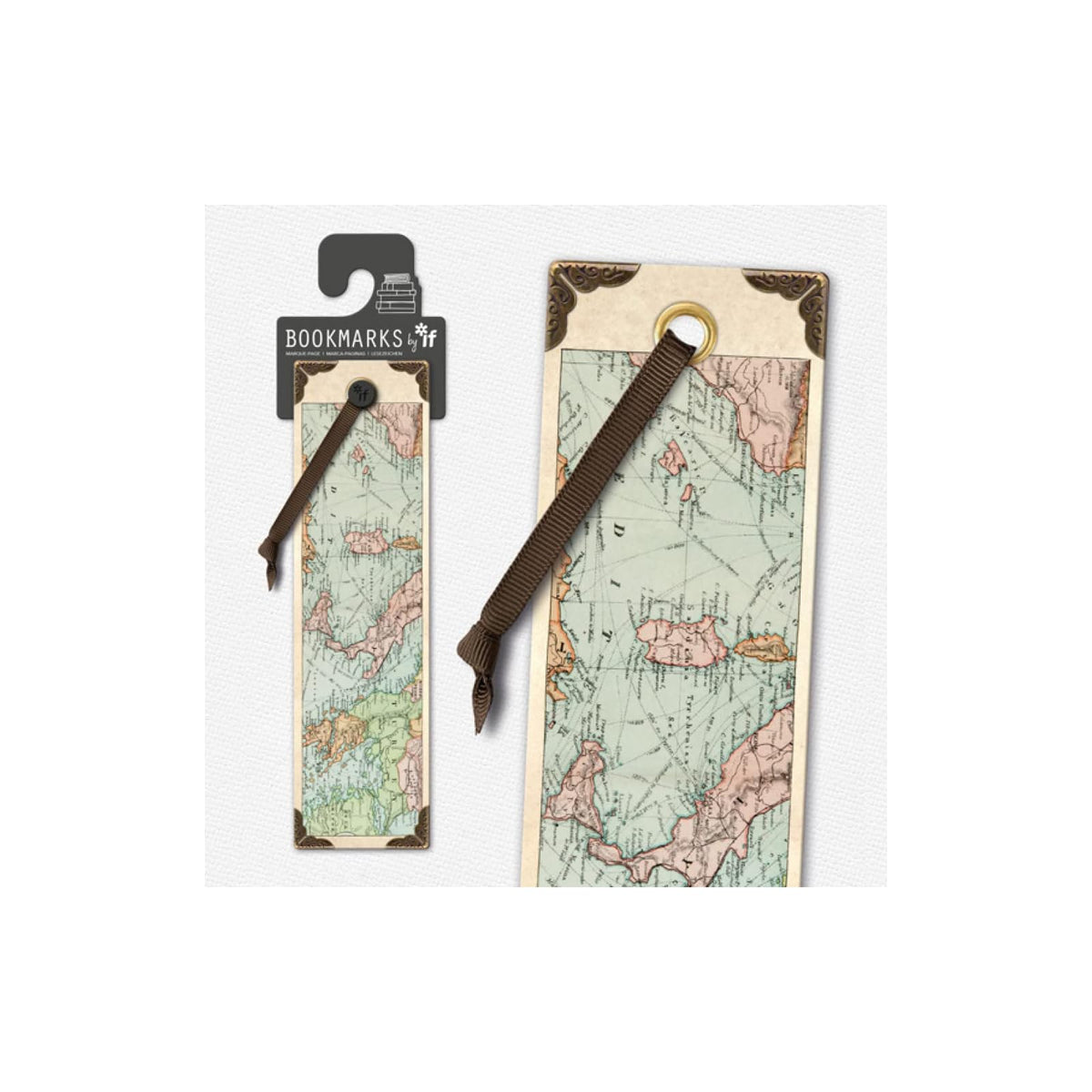 IF Bookmark, Warm Brown With Gold Accents, Map