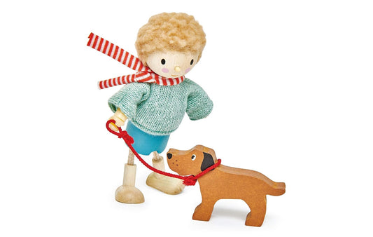 Tender Leaf Toys - The Goodwood Family - Wooden Action Figure Dollhouse Miniatures Dolls for Age 3+ (Mr. Goodwood and His Dog)