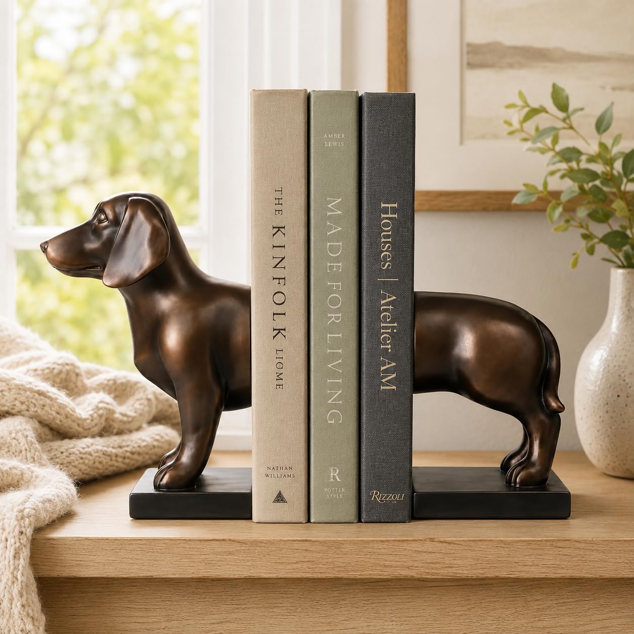 Comfy Hour Farmhouse Home Decor Collection 12" Length 9" Height Set of 2 Dachshund Dog Bookends Art Bookend, 1 Pair, Solid Heavy Weight, Polyresin