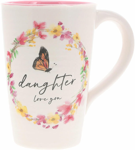 Pavilion - Daughter - 17-ounce Coffee Cup, Floral Pattern Mug, Mothers Day Gift Idea, 1 Count, Cream, 5.25 x 5.25-Inches