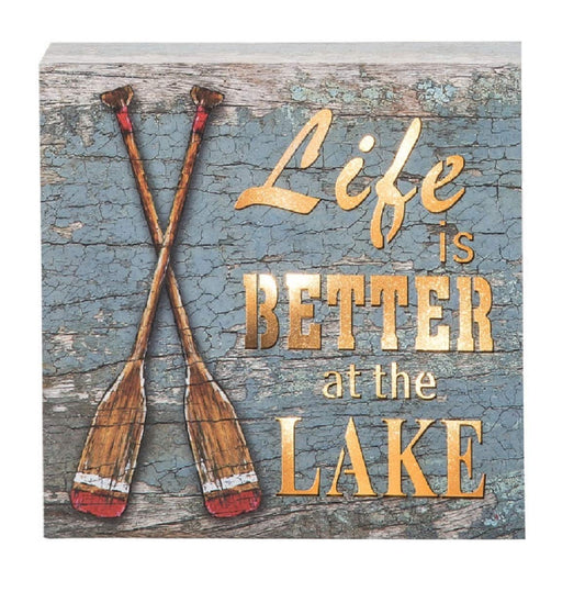 Beachcombers B22544 Lake Life is Better LED Block, 5.9-inch Square