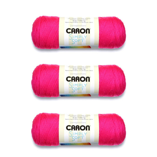 Spinrite Yarns (CA) Caron Simply Soft Solids Yarn, 6oz, Gauge 4 Medium, 100% acrylic - Neon Pink - Machine Wash & Dry