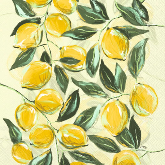 Boston International IHR 3-Ply Paper Napkins, 20-Count Cocktail Size, Painterly Lemons