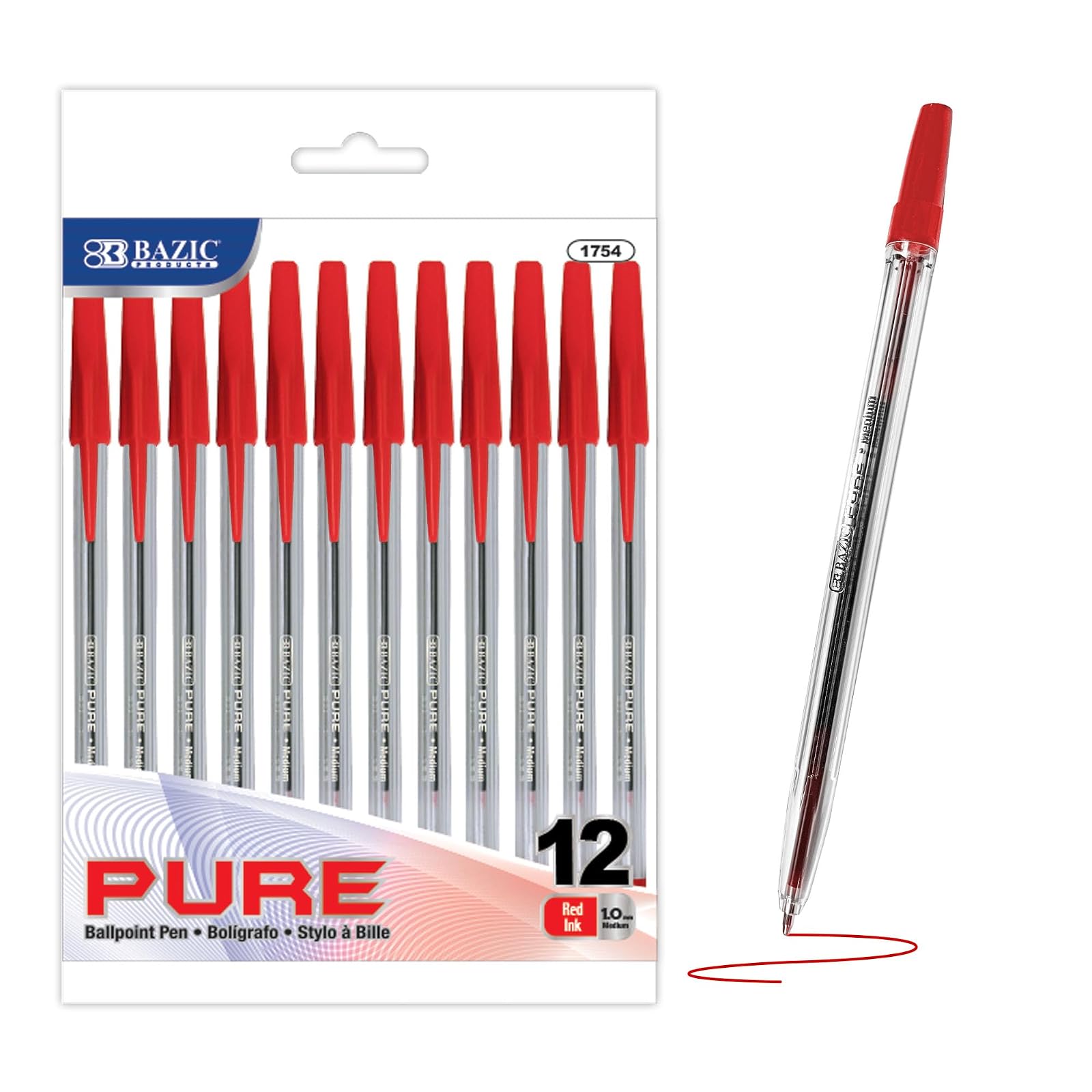 BAZIC Pure Red Stick Pen (12/pack)