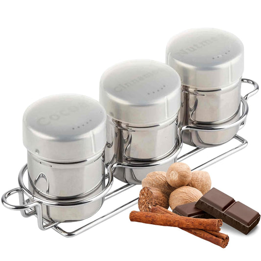 Tablecraft 11054 Mirror Finish Coffee Shaker 3-Piece Set with Rack, 10.13-inch Length, 6 oz