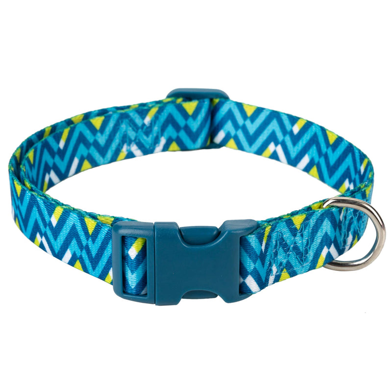 Mile High Life | Geometric Ocean Wavy Pattern | Soft Poly Cotton Fabric | Black Buckle Dog Collar with D Ring| We Donate to Dog Rescues(Light Blue/Hot Blue, Large )