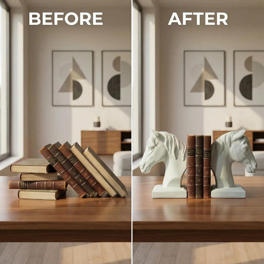 Comfy Hour Farmhouse Home Decor Collection 5" Length 7" Height Set 2 Horse Head Bookends Art Bookend, 1 Pair, Antique Style, Heavy Weight, White, Polyresin