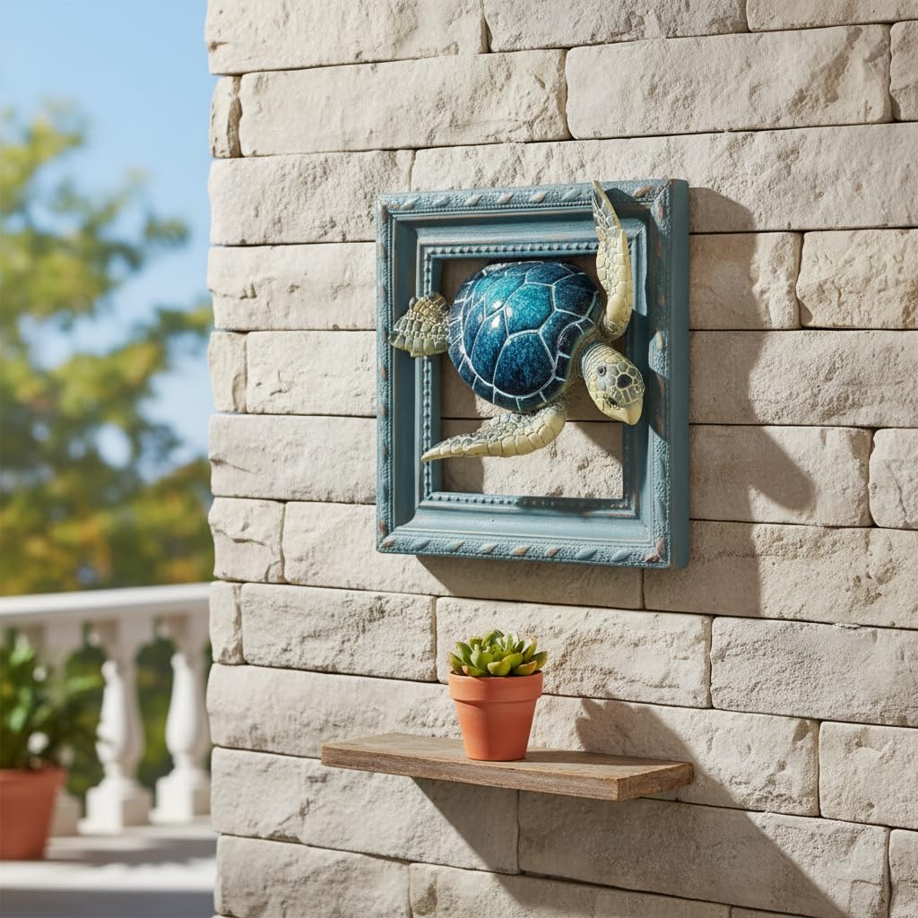 Comfy Hour Ocean Voyage with Sea Turtles Collection 6" Turtle Coastal Ocean Theme 3D Wall Decorative Frame, Polyresin
