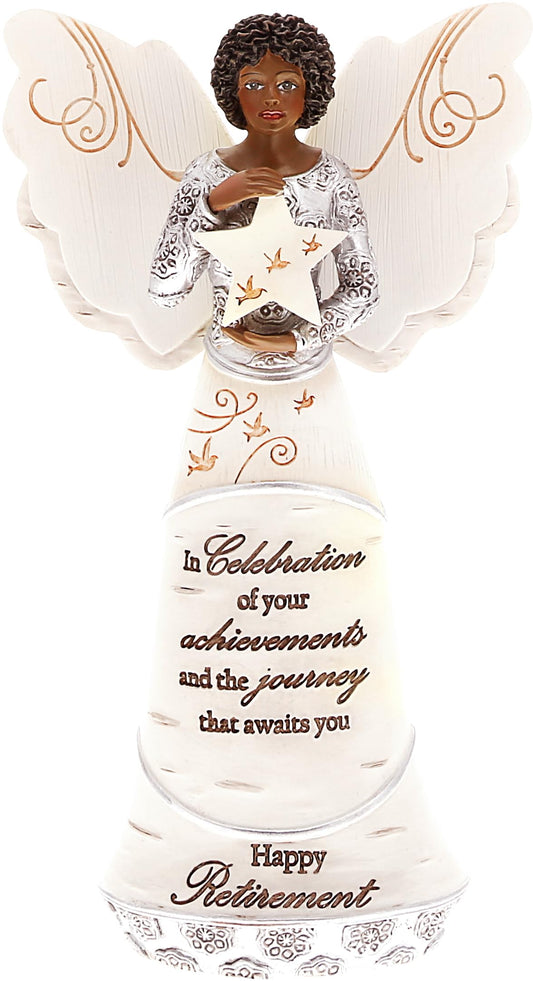 Pavilion - Happy Retirement - 6.5" Ebony African American Angel Figurine Religious God Jesus Christ Gift Home Decor Present