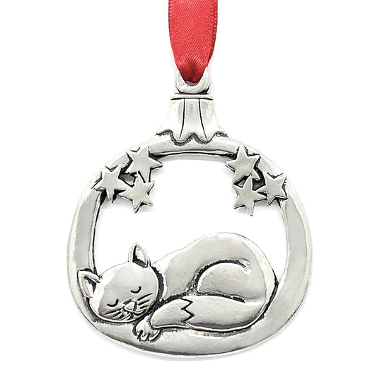 Basic Spirit Pewter Sleepy Cat Christmas Tree Ornament Decoration