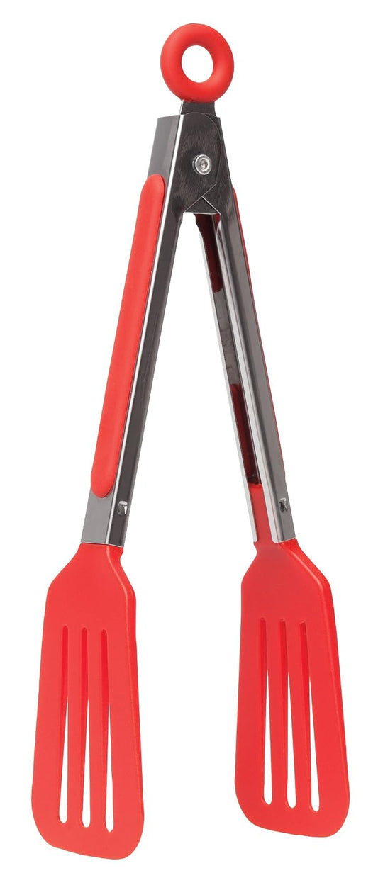 HIC Spring Action Slotted Flipper Kitchen Cooking Serving Food Fish Tongs, Heat-Resistant Nylon and Stainless Steel, 8-Inch Tongs