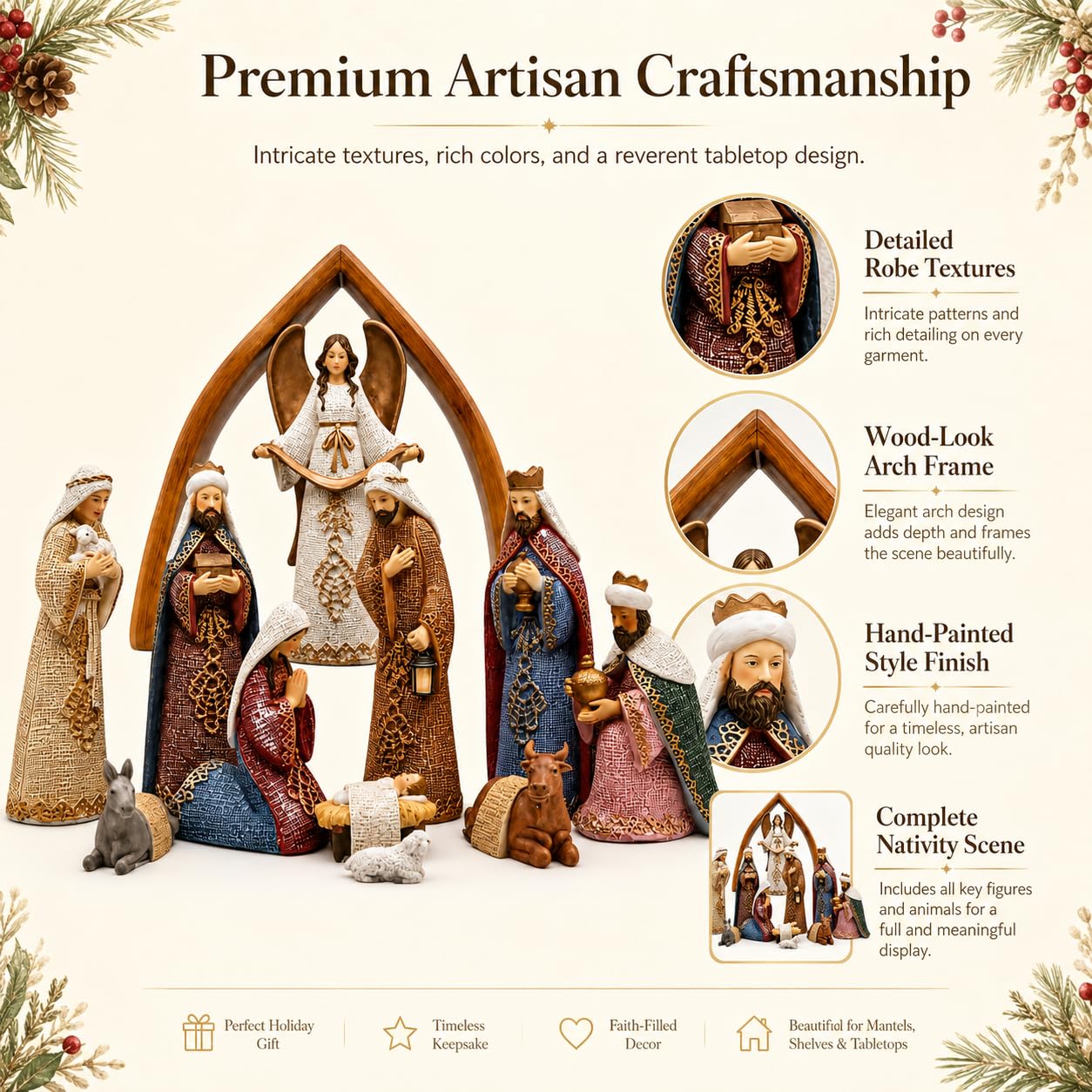 Comfy Hour The Story of Jesus Nativity Scene Collection Baby Jesus Holy Family with Angel Christmas Nativity Scene Figurine, Set of 11 Pieces, Perfect for Christmas, Polyresin