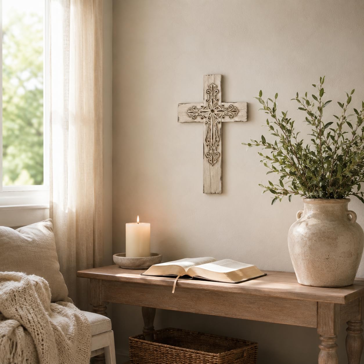 Comfy Hour 13 Inch Cross for Wall, White Wall Cross Decor