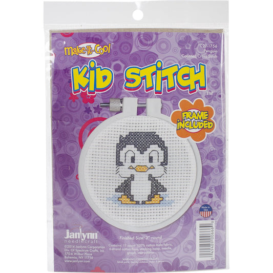 Design Works Crafts Janlynn Kid Stitch 11 Count Penguin Mini Counted Cross Stitch Kit, 3-Inch