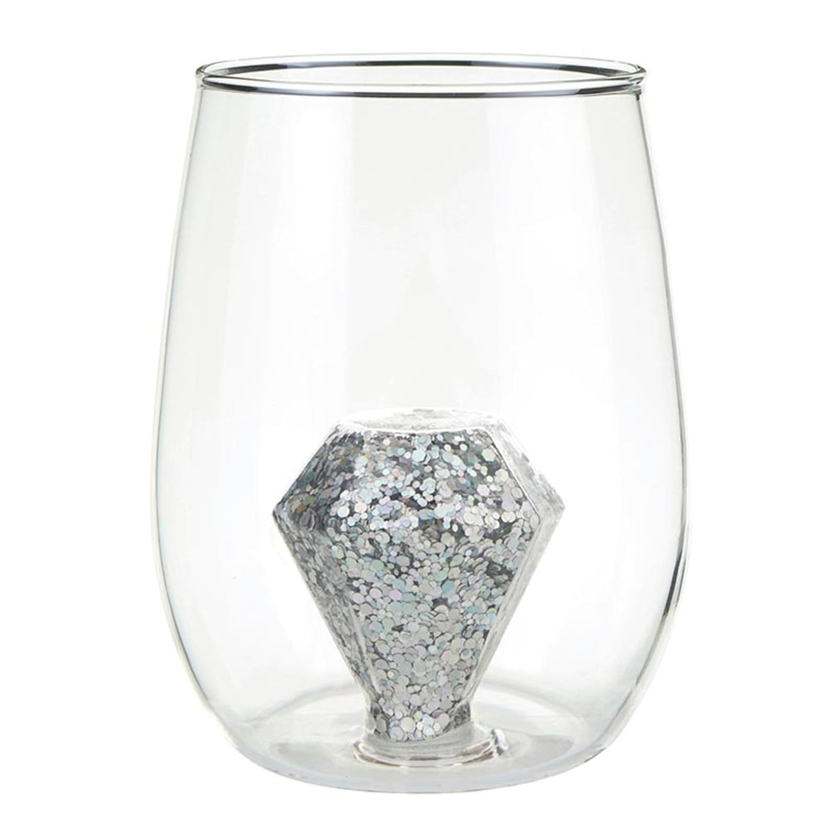 Slant Collections Drinking Cup, 16 Ounces, Silver Glitter Diamond Ring