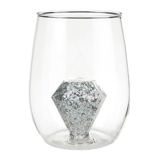 Slant Collections Drinking Cup, 16 Ounces, Silver Glitter Diamond Ring