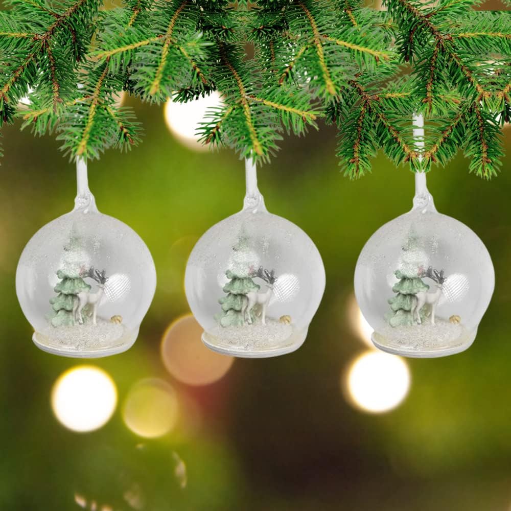 Comfy Hour Winter Holiday Home Collection Resin Tree House with Glass Ball Ornament, Set of 3