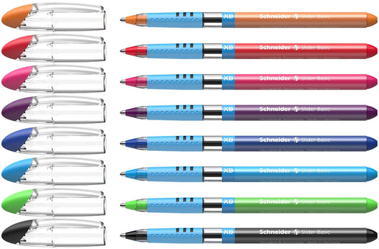 Rediform Schneider Slider Basic XB Ballpoint Pen, Set of 8, Assorted Colors (151298)