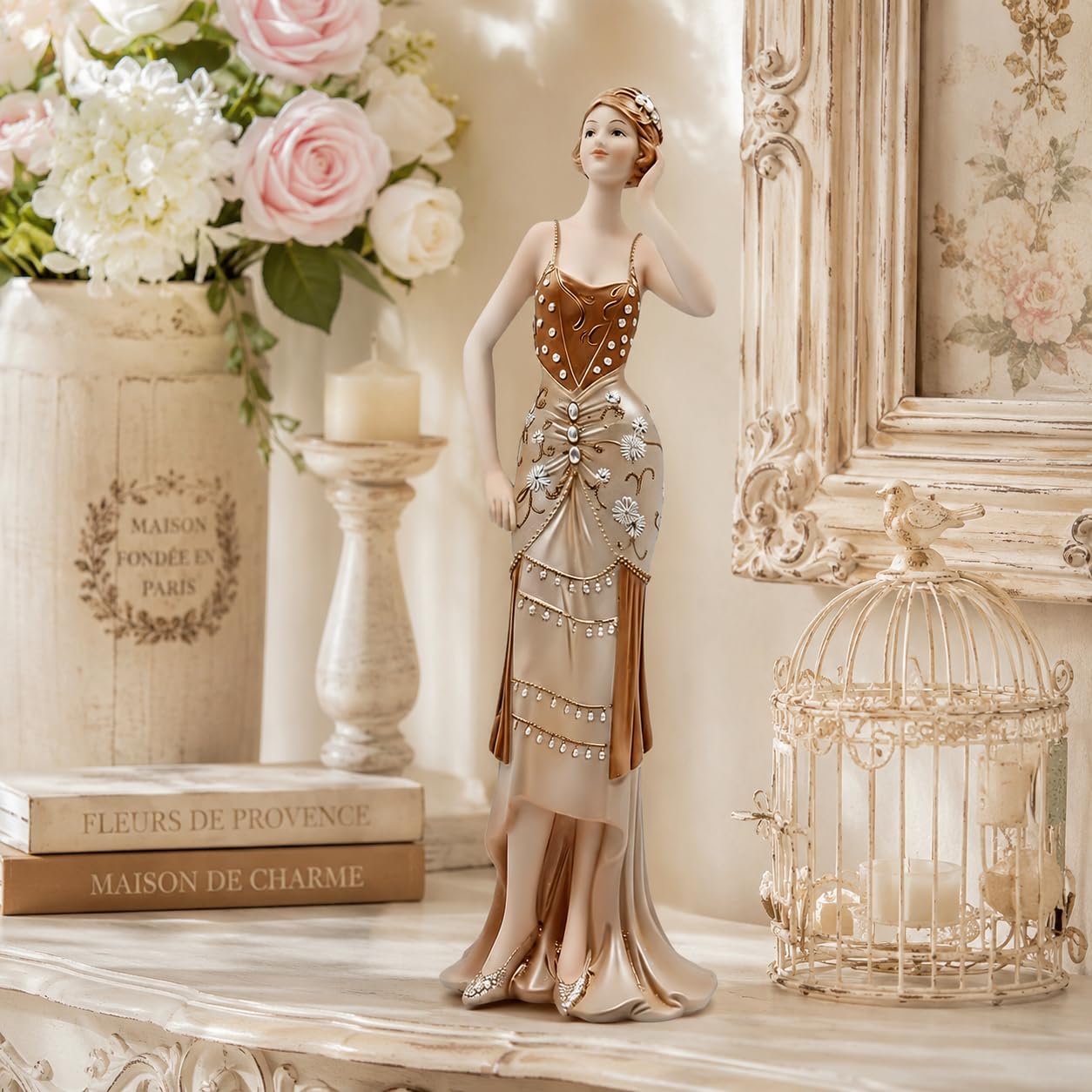 Comfy Hour 13 Inch Victorian Art Deco Lady Figurine, Gold Woman Statue