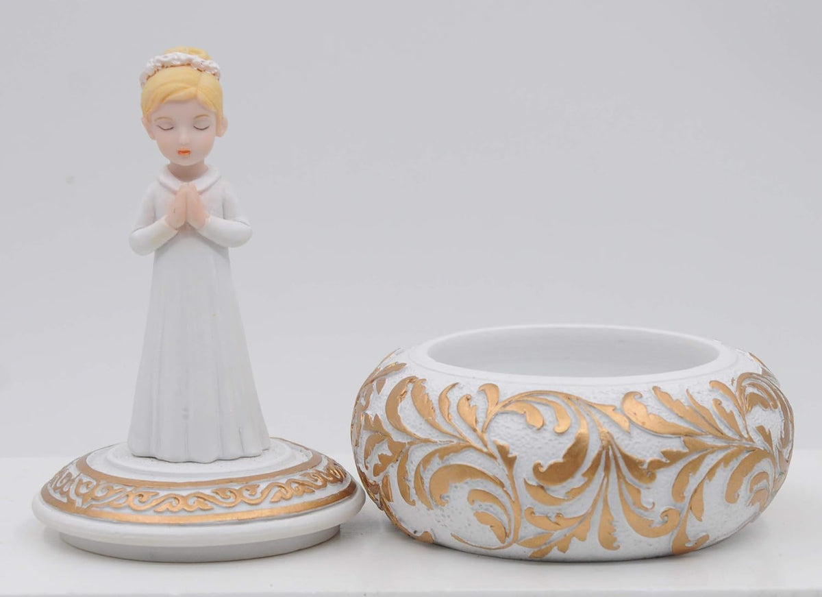 Comfy Hour Praying Girl Communion Collection Praying Girl with Rosary Box Figurine Keepsake My First Communion, Polyresin