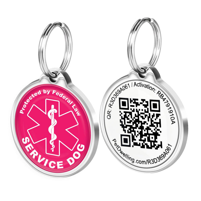 Pet Dwelling 2D QR Code Service Dog ID Tag-Dog Tags-Cat Tags-Online Pet Profile-Instant Email Alert of QR Tag Scanned GPS Location (Pink)