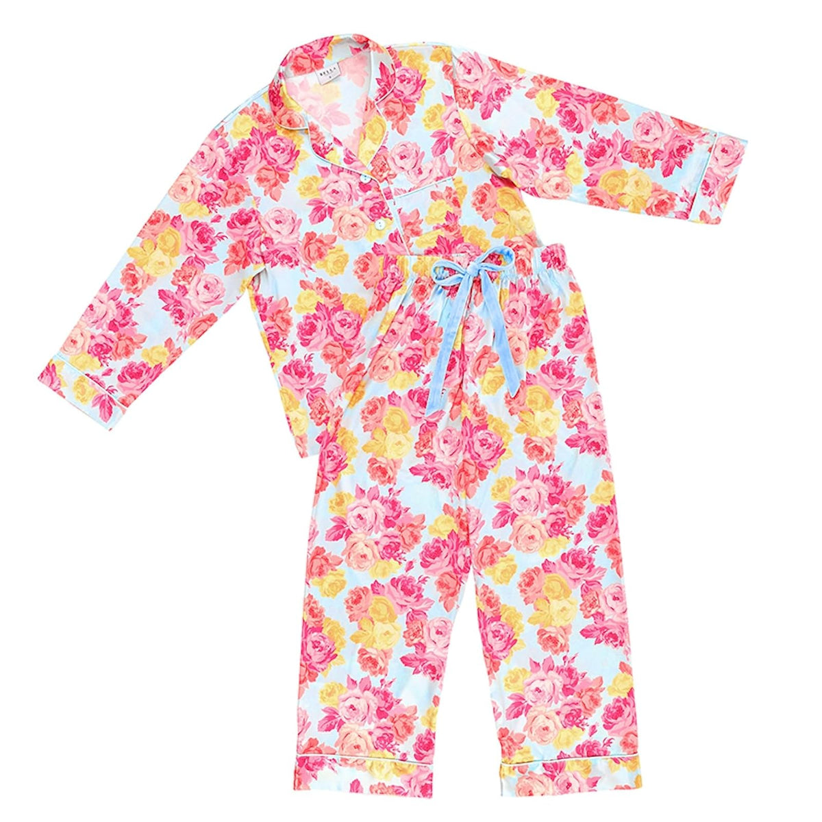 Bella Sleep + Spa Pajamas, Large, Blue + Rose Floral
