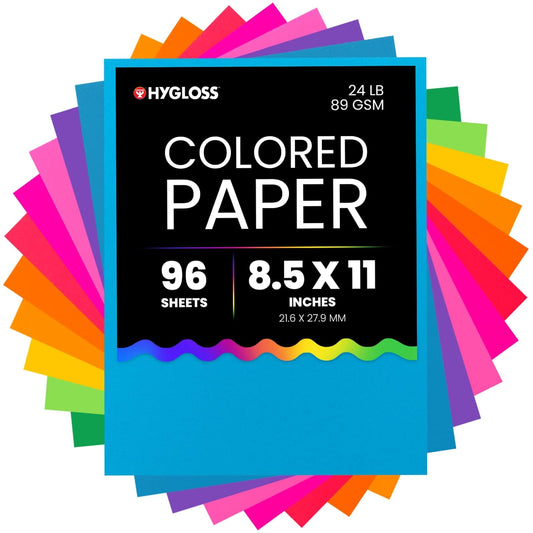 Hygloss Products Bright Paper, 12 Asst'd Colors, 8.5" x 11", 96 Sheets