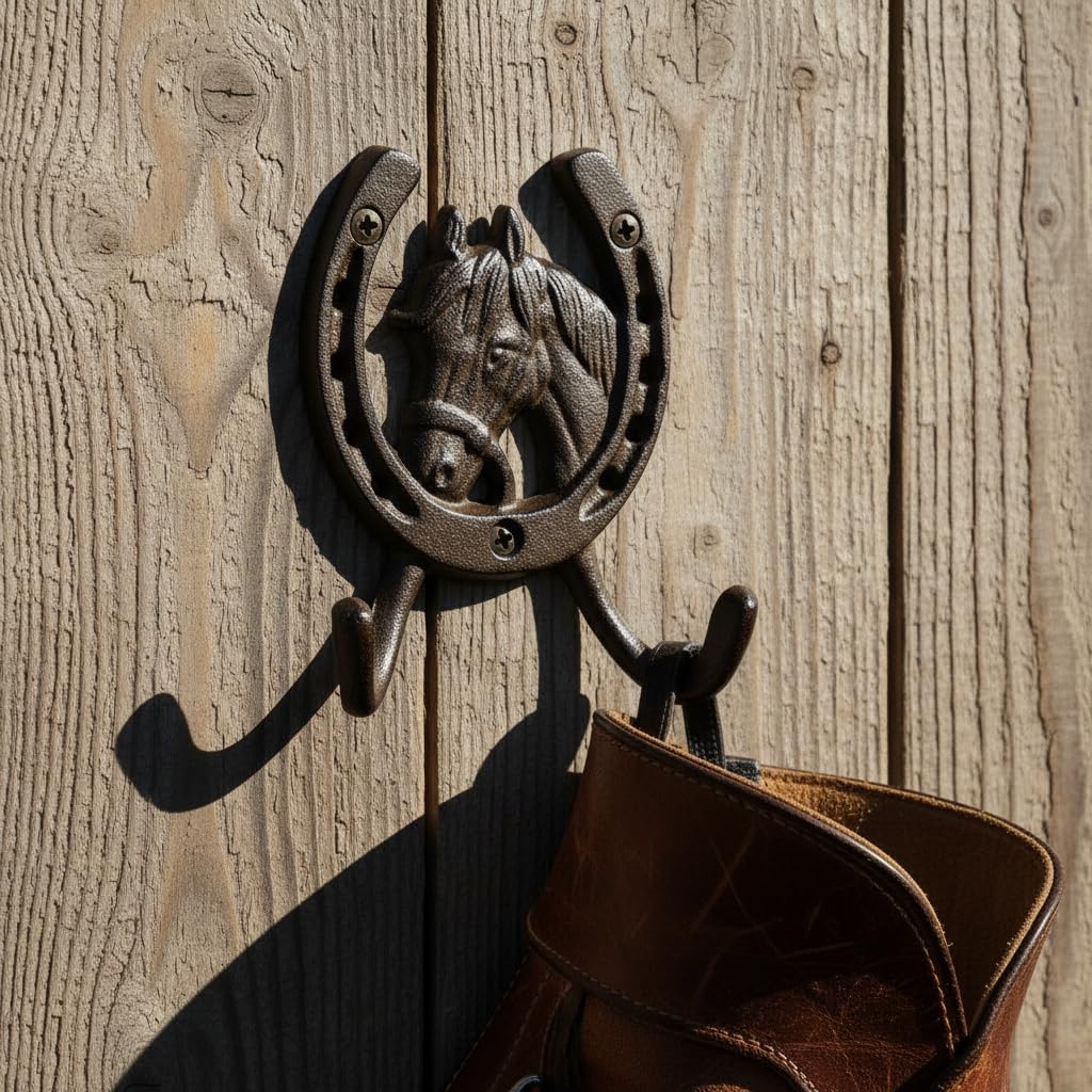 Comfy Hour 5 Inch Horse Hooks for Wall, Double Horseshoe Key Holder
