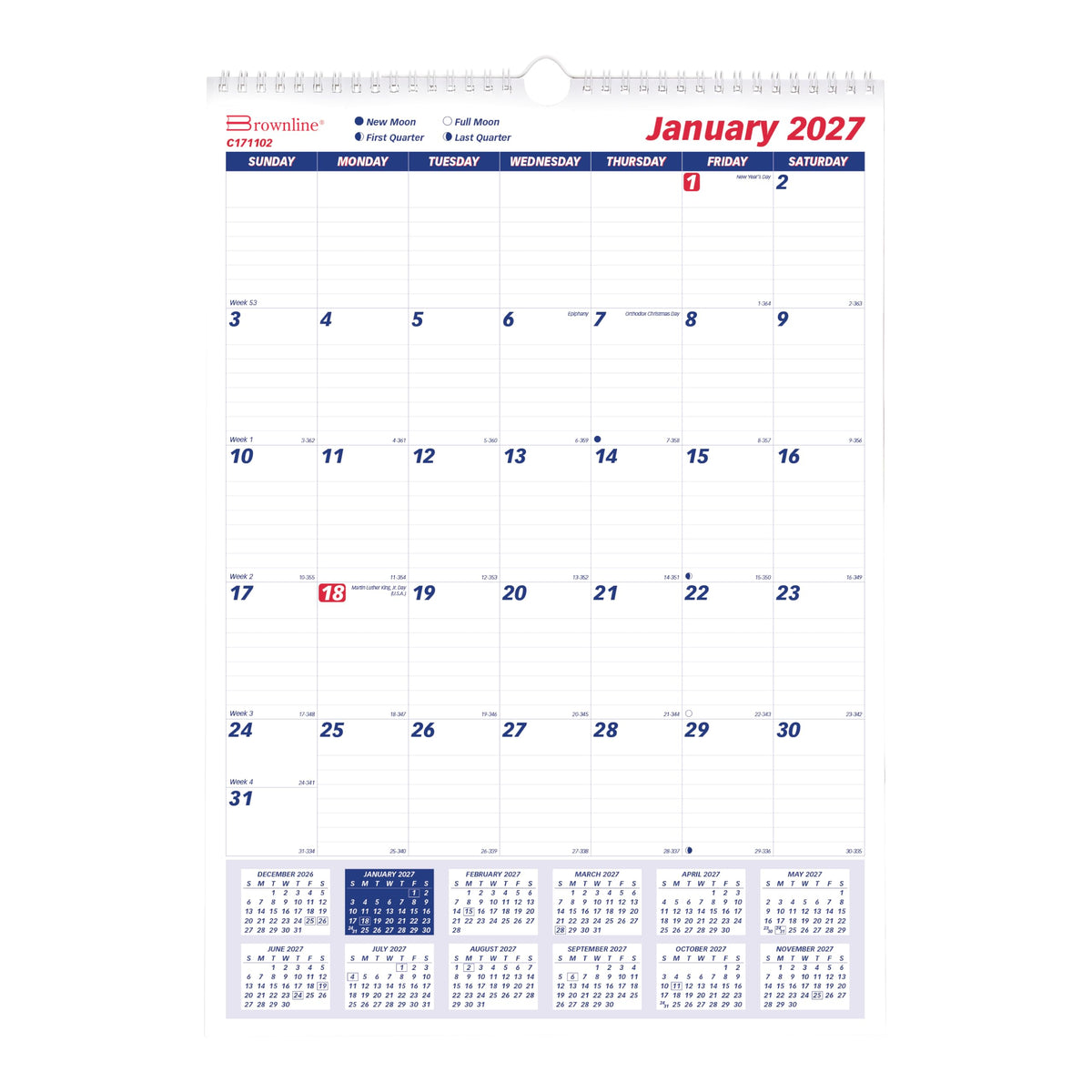 Rediform Calendar, Blue/White