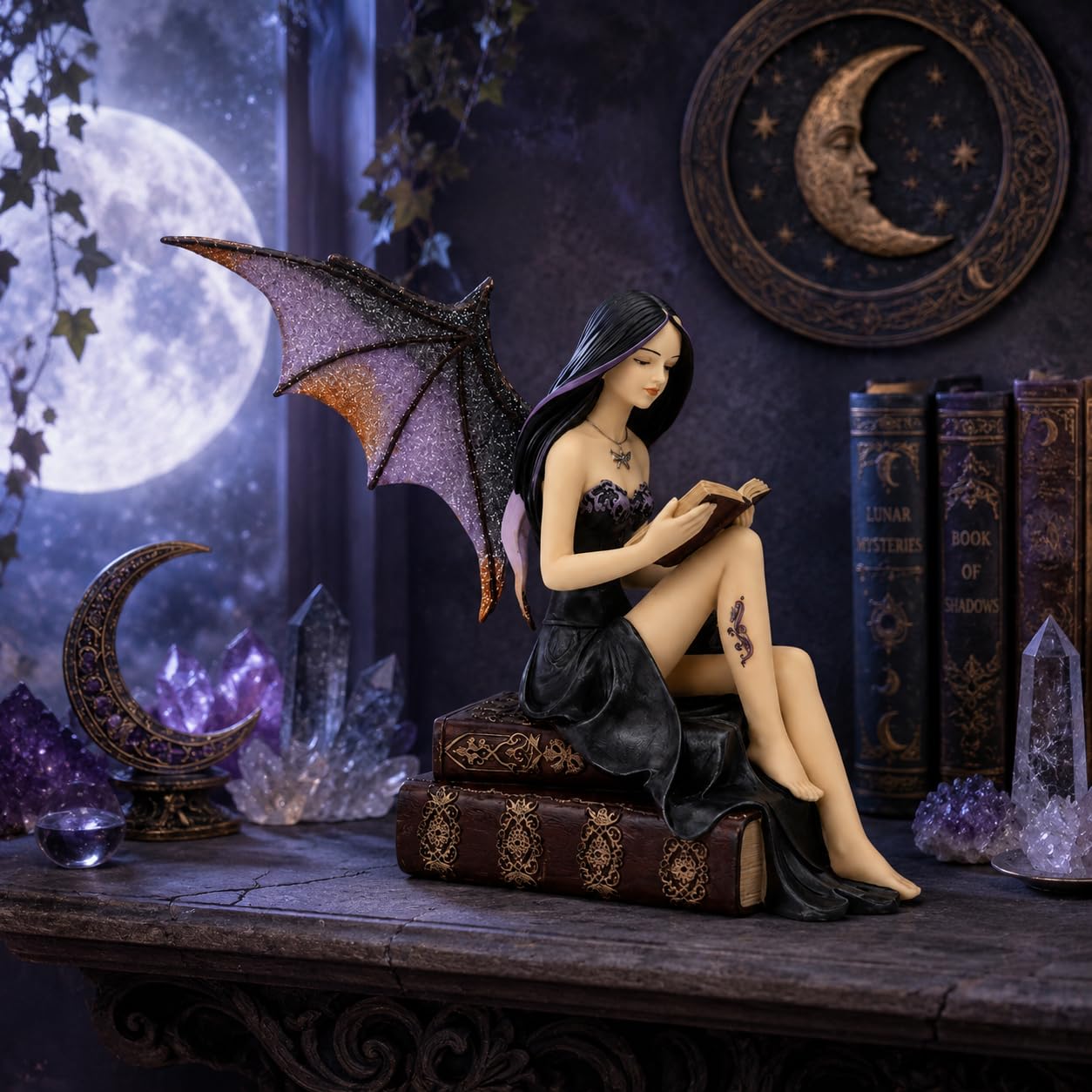 Comfy Hour Fairyland Collection 9 Reading Book Dark Fairy Witch Figurine, Home Decoration And Collectibles, Polyresin