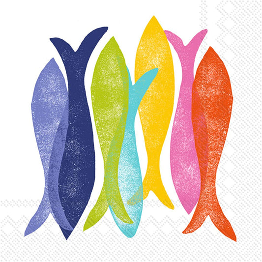 Boston International IHR 3-Ply Cocktail Beverage Paper Napkins, 5 x 5-Inches, Hand Stamp Fish