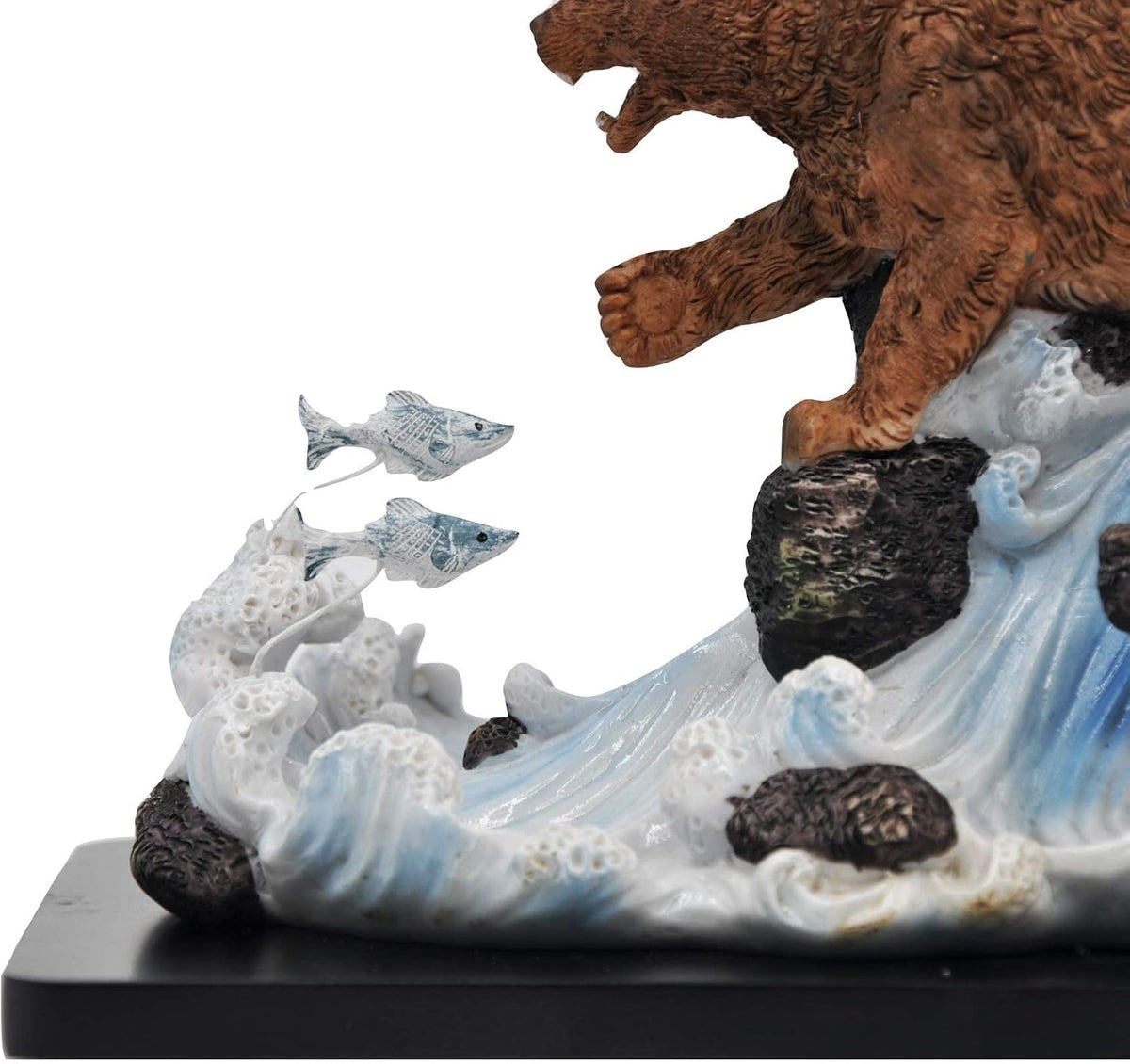 Comfy Hour Wildlife Collection 8 Grizzly Bear Couple Catching Salmon and Fish Figurine, Realistic Lifelike Animal Statue Home Decoration, Brown, Resin Stone