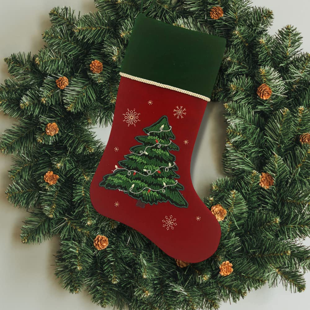 Comfy Hour Joyful Holiday Collection 20" Winter Christmas Tree Stocking Red, Polyresin
