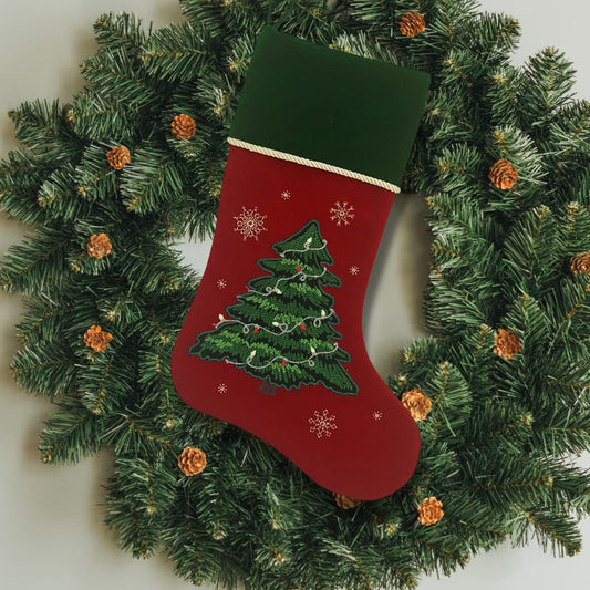 Comfy Hour Joyful Holiday Collection 20" Winter Christmas Tree Stocking Red, Polyresin