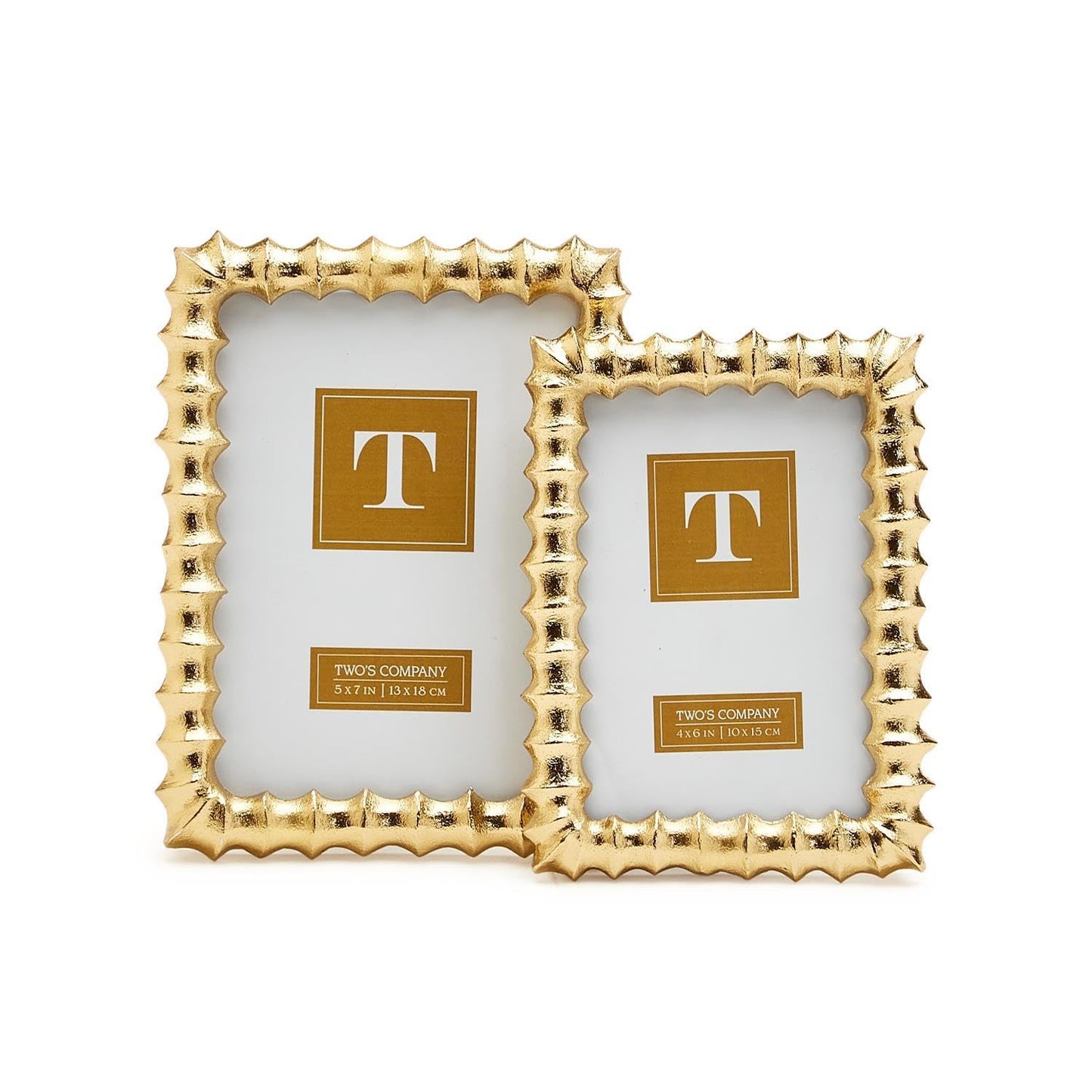 Two's Company Gold Wave Set of 2 Photo Frame, 4x7 and 5x7 (stands horizontally/vertically) - Aluminum/Glass