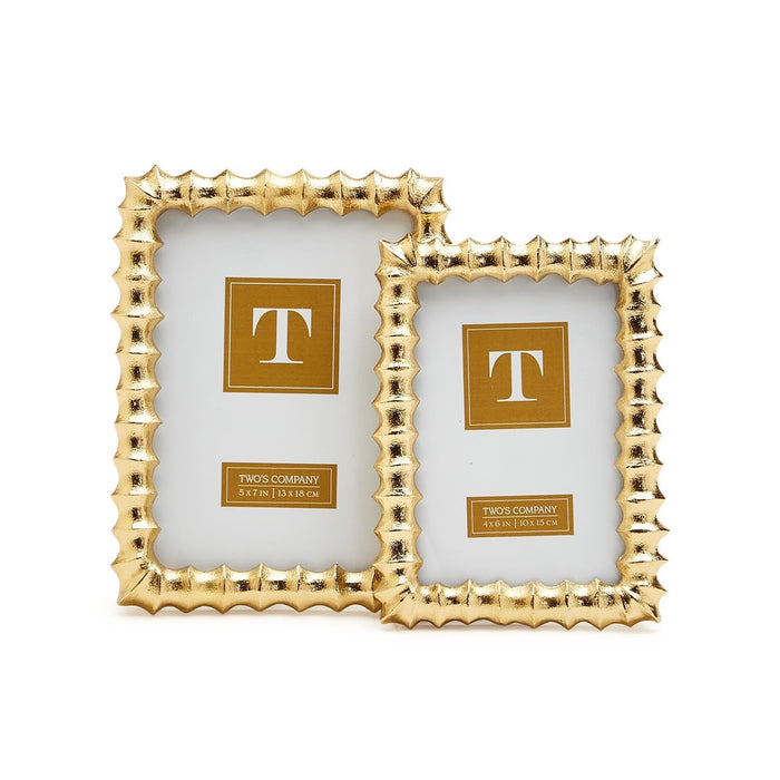 Two's Company Gold Wave Set of 2 Photo Frame, 4x7 and 5x7 (stands horizontally/vertically) - Aluminum/Glass