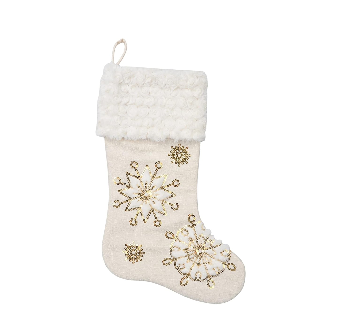 Comfy Hour 18 Inch Christmas Stocking, Gold Snowflake Decor