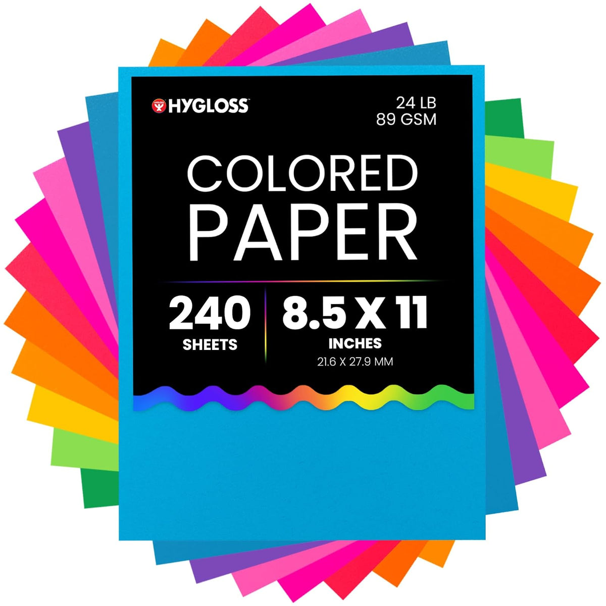 Hygloss Print Copy Paper, 8.5 x 11 Inch, 12 Assorted Colors