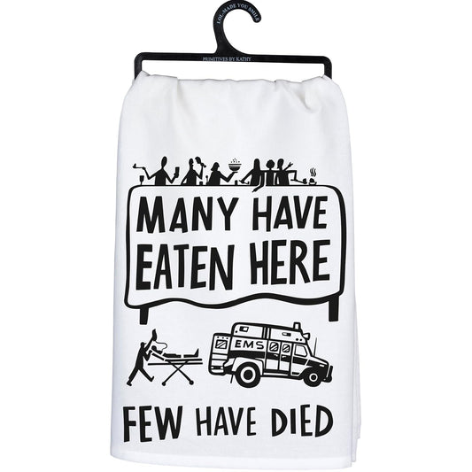 Primitives by Kathy Dish Towel Many Have Eaten Here Few Have Died Kitchen Accessories