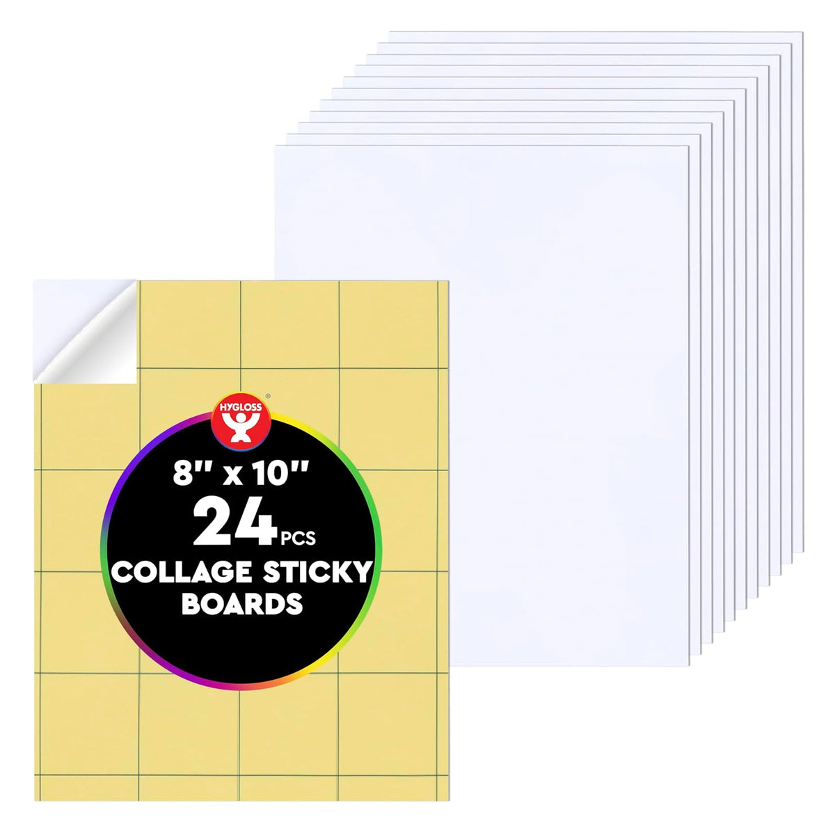 Hygloss Products Collage Sticky Boards - Self-Adhesive - Mess-Free - Fun Activity for Kids - Great for Classroom & School Projects, Arts & Crafts & More - 8"x10" Rectangle - 24 Pack (58102)