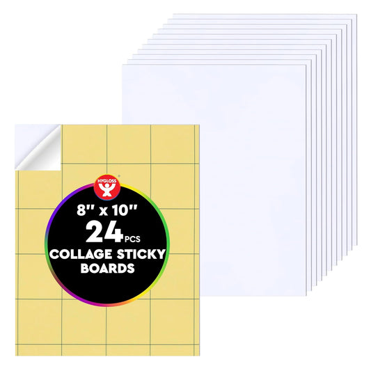 Hygloss Products Collage Sticky Boards - Self-Adhesive - Mess-Free - Fun Activity for Kids - Great for Classroom & School Projects, Arts & Crafts & More - 8"x10" Rectangle - 24 Pack (58102)