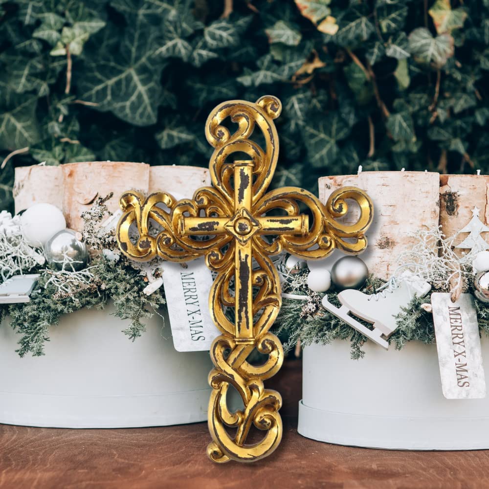 Comfy Hour 12 Inch Gold Cross for Wall, Ornate Religious Decor, 1 Piece